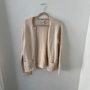 Talbots Vintage Cardigan Sweater 100% Cotton Knit Long Sleeve‎ Pockets Beige